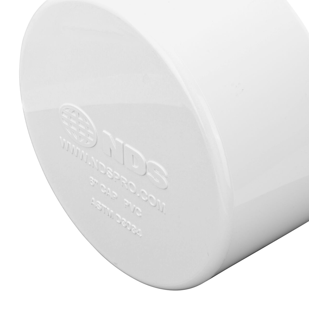 Closeup of the outside of the NDS 6 in. PVC Sewer and Drain Cap (NDS 6P06)