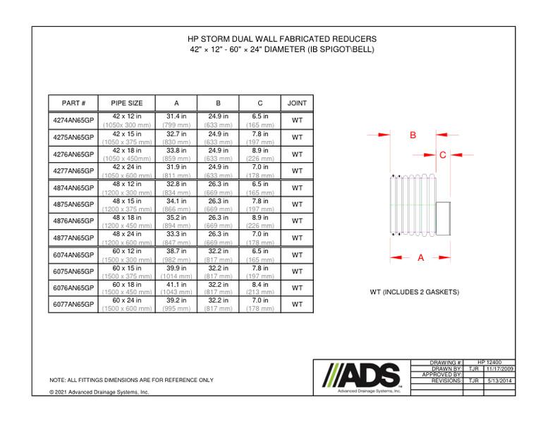 42" × 12" - 60" × 24" Reducers IB Spigot/Bell (HP Storm Reducers Fittings Manual)