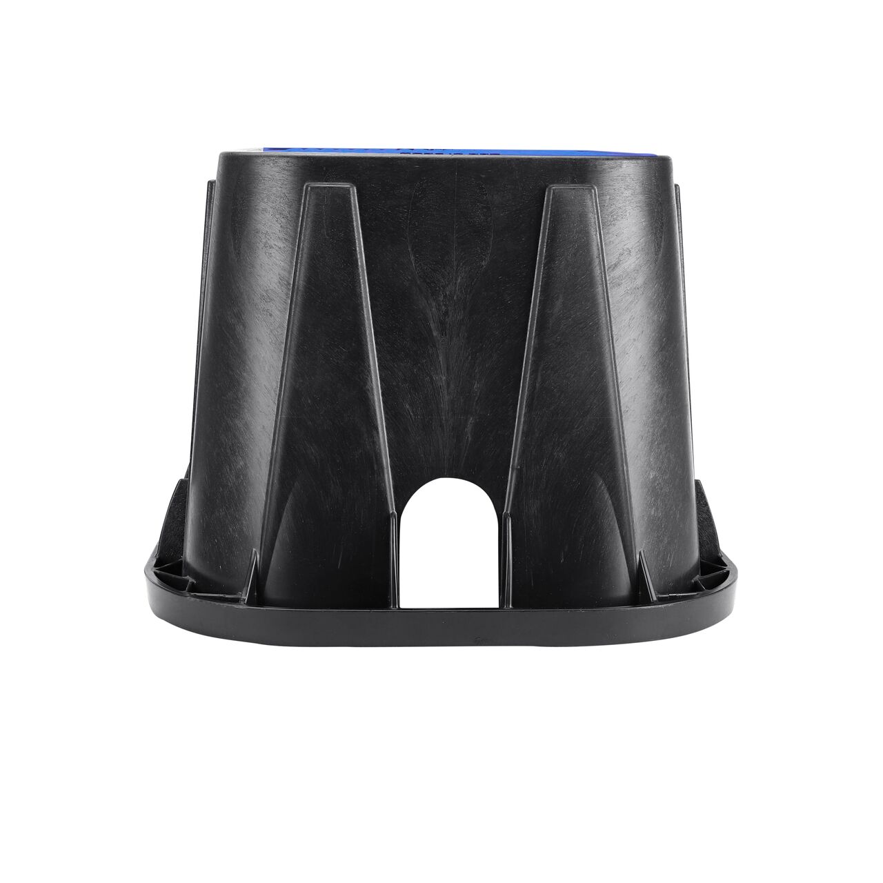 Side view of the shorter width side of the NDS 14 in. X 19 in. Rectangular Standard Series Meter Box & Water Meter Cover (NDS D1200-DISBLU) which is a rugged enclosure for water and irrigation pipe connections