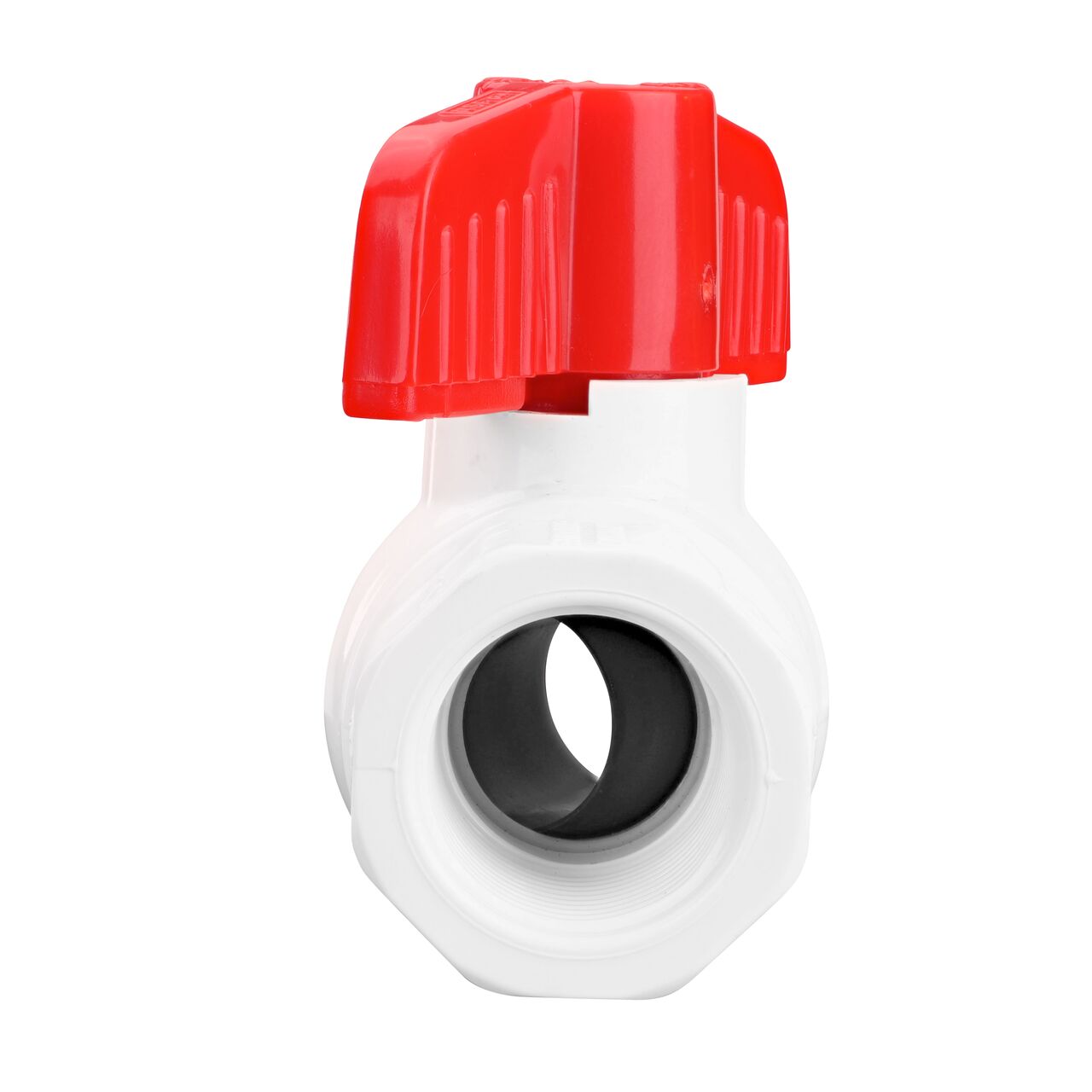 Rotate the handle to easily open or close the valve ball that controls water flow on the NDS 3/4 in. PVC IPS Ball Valve (NDS E1420-07)