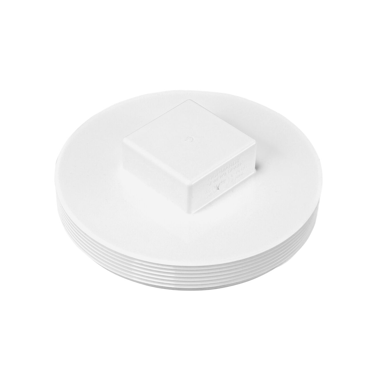 PVC plug for 6 in. Sewer and Drain pipes, MPT fits 4 in. FPT adapters (NDS 61P8)