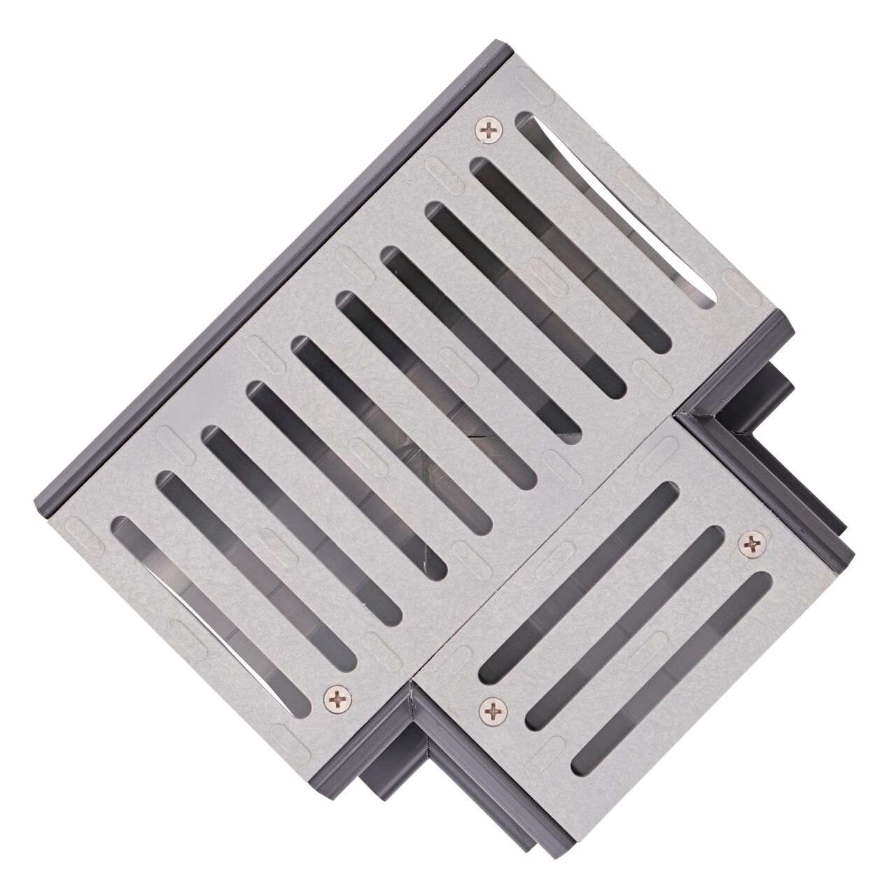 Top down view of grate shape and design of the Spee-D® Channel Drain and Grate with Tee, Gray Plastic (NDS 2371, 2371*)