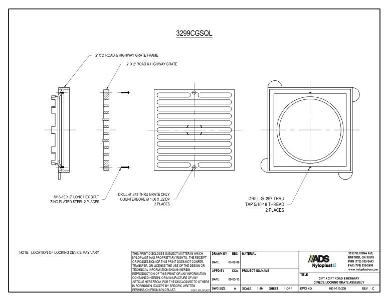 2' x 2' Road & Highway 2 Piece Locking Grate Assembly Nyloplast Detail