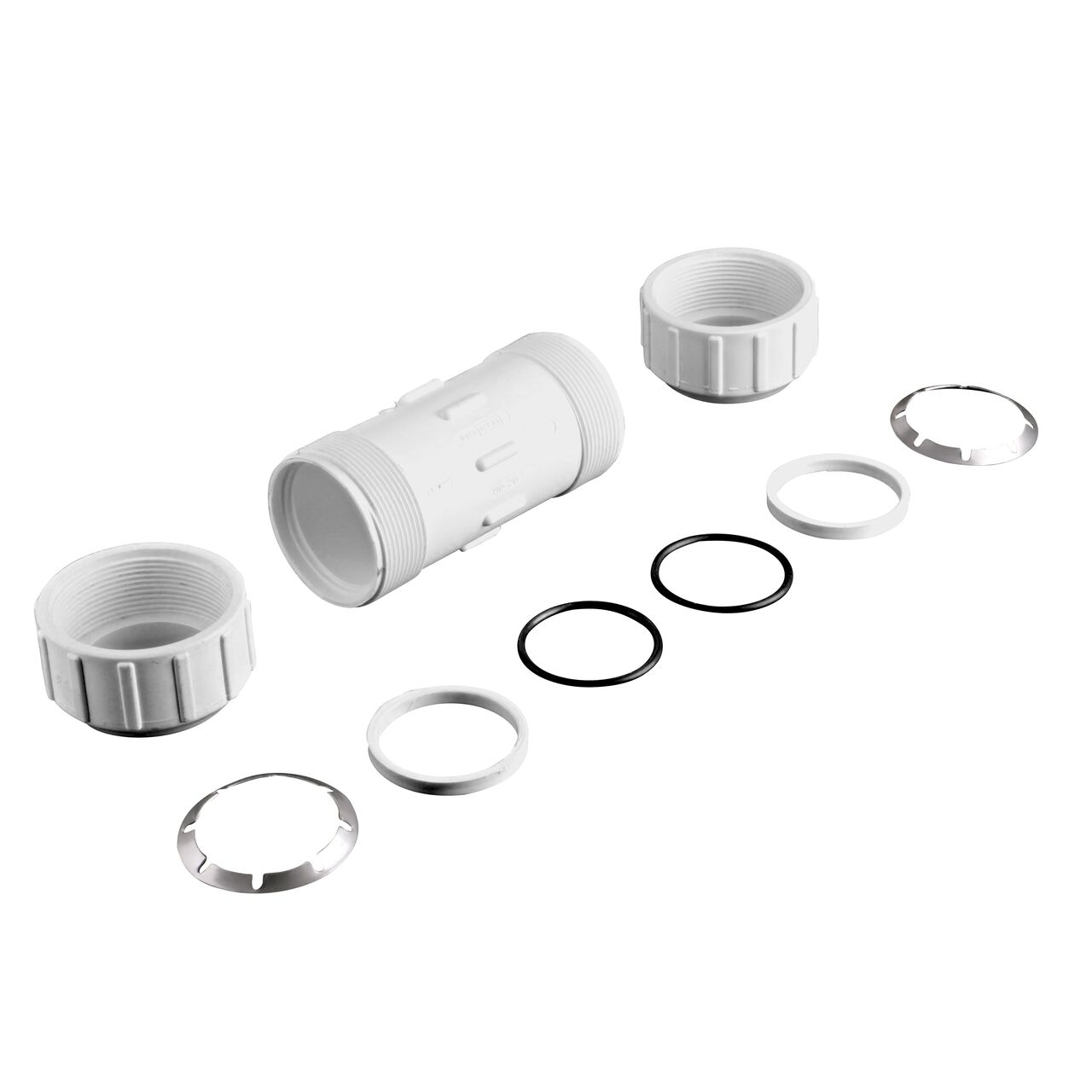 The NDS 2 in. SDR-9 CTS Flo-Lock™ Gripper Coupling fully unassembled showing the steel gripper and EPDM O-Ring (NDS 710-20)