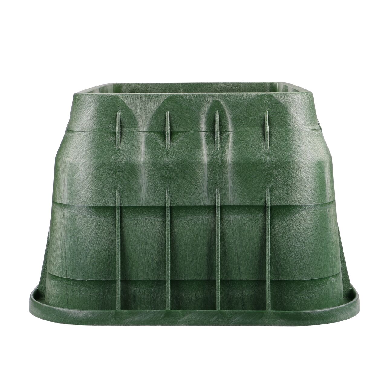 Side view of the shorter side on the NDS Green plastic 17 in. x 30 in. Rectangular Pro-Spec® Series Valve Box (NDS 326B)