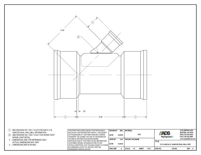 12 x 4 N-12 Dual Wall Wye Nyloplast Detail