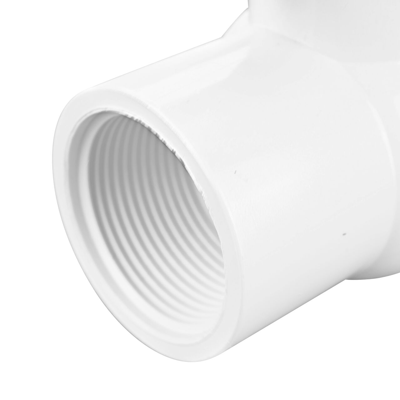 Closeup of the NDS IPS Ball Valve showing the stem that is made of durable PVC material (NDS E1320-12)