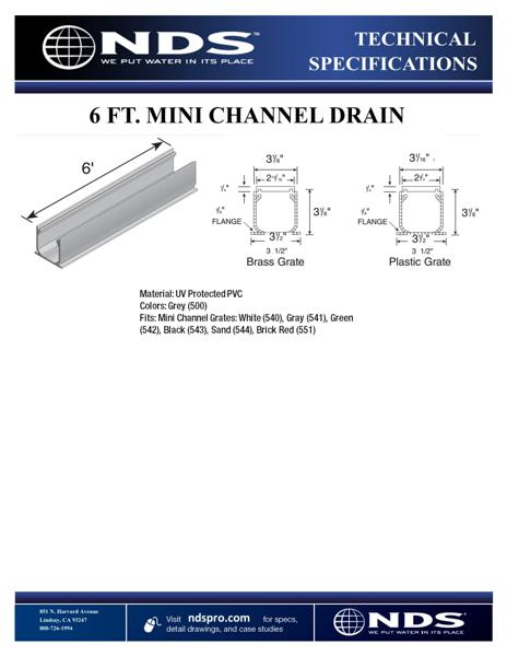 NDS Mini™ Channel Drain Tech Spec