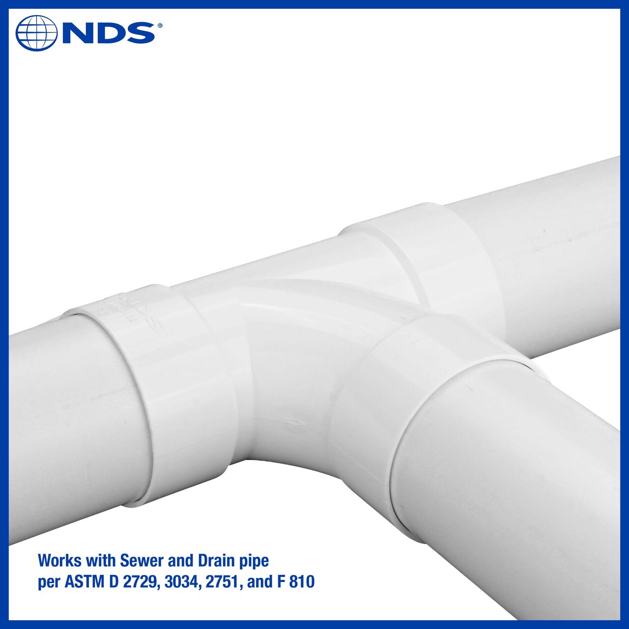 The NDS 3 inch PVC sanitary tee (NDS 3P09) works with Works with Sewer and Drain pipe per ASTM D 2729, 3034, 2751 and F 810
