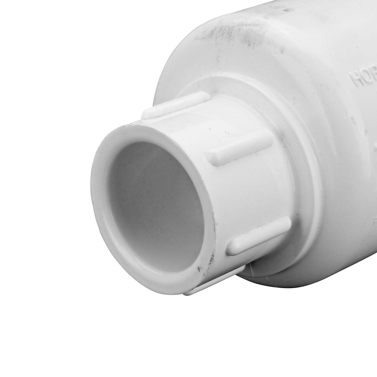 Closeup of the inlet end on the NDS White 1/2 in. slip end by slip end PVC Swing Check Valve (NDS 1520-05)