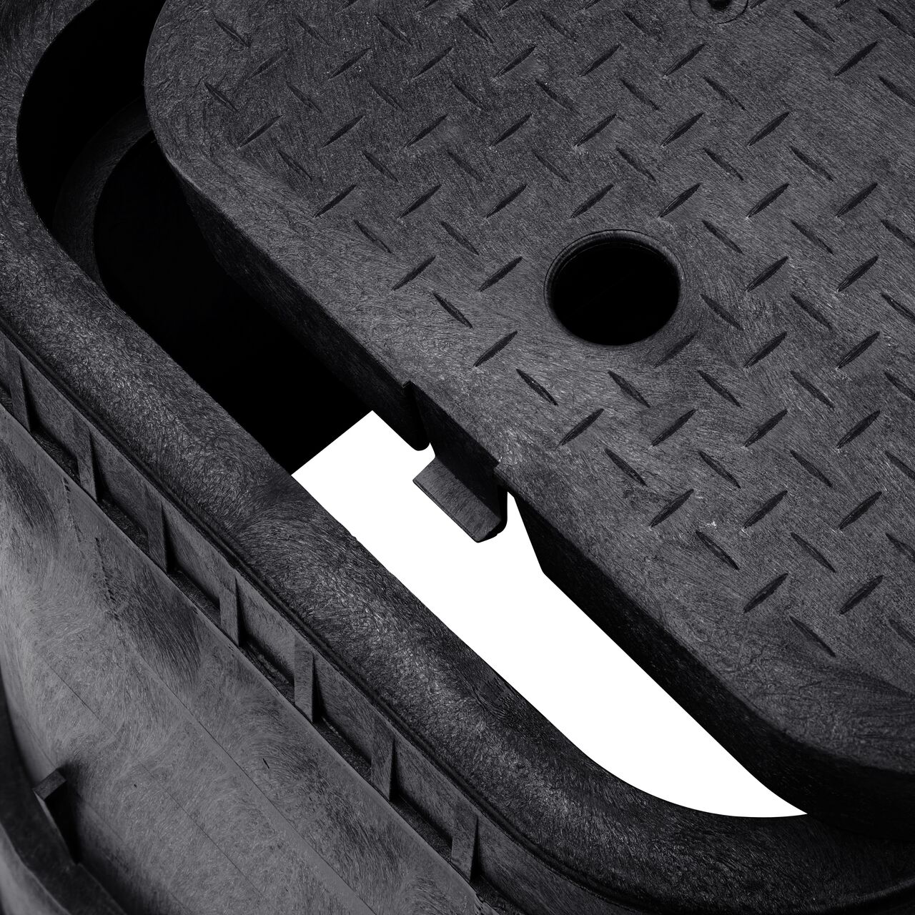 The durable Black plastic 14 in. X 19 in. Rectangular Standard Series Meter Box (NDS D1800-DISB) has a height of 18 in. and is engineered for superior strength with structural reinforcing ribs