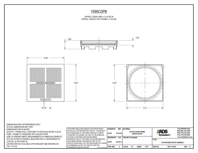 15" Bronze Grate Assembly Nyloplast Detail