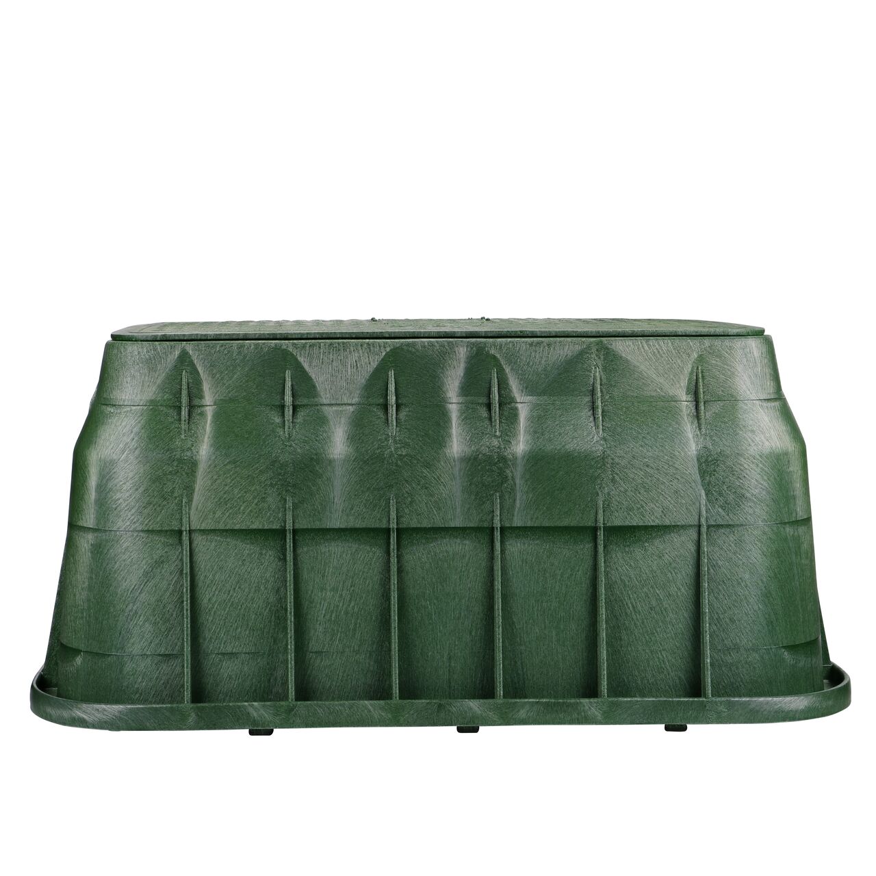 Side view of the longer length side of the NDS 17 in. X 30 in. Rectangular Pro-Spec® Series Valve Box & Irrigation Control Valve Cover (NDS 326BCB) which is engineered for superior strength with structural reinforcing ribs