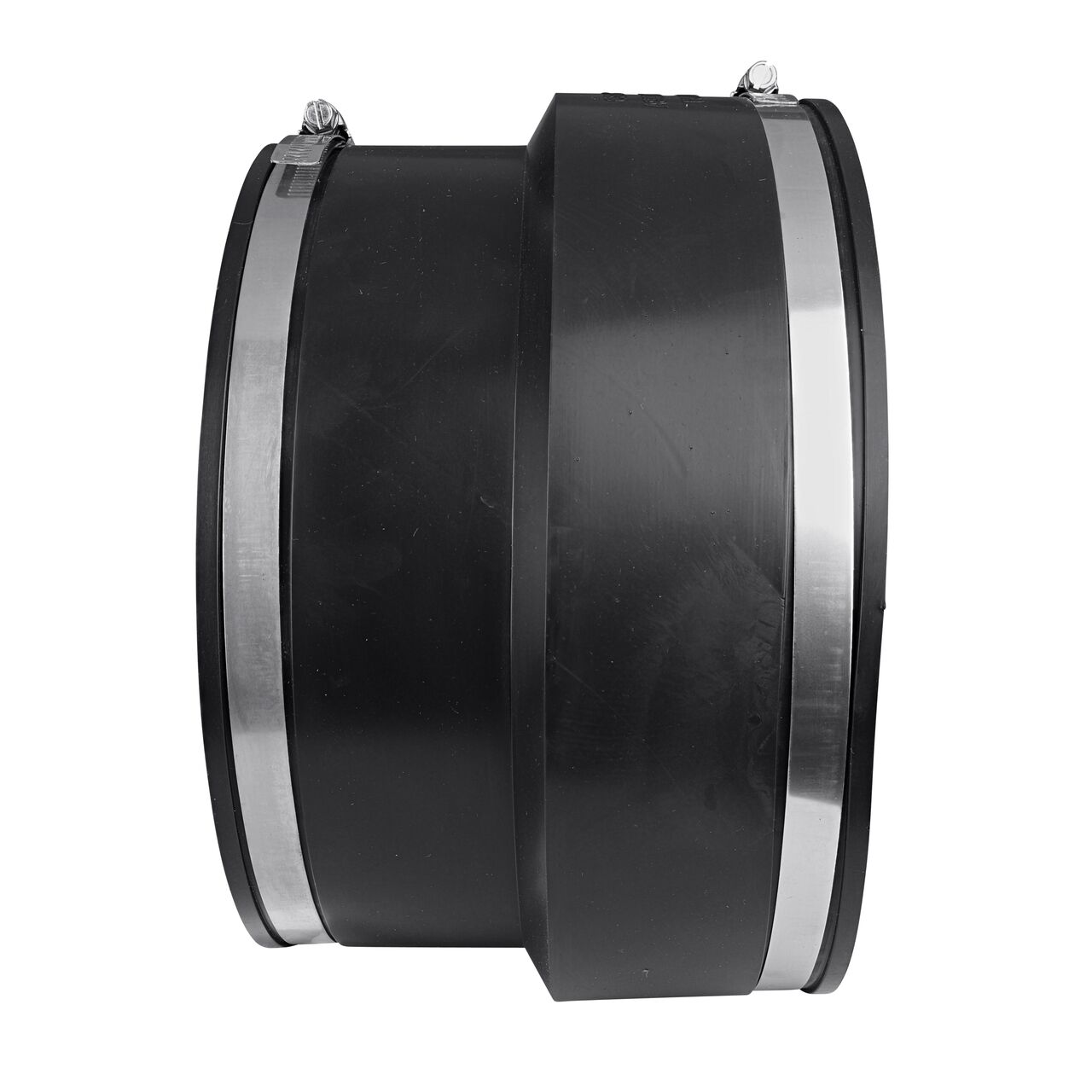 The NDS 8 in. flex coupling for clay pipe to cast iron or plastic pipe, in horizontal position, is made with material that flexes with normal earth movement (NDS 02-88)