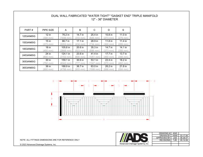 12" - 36" Fabricated Water Tight Gasket End Triple Manifolds (HDPE Dual Wall Fabricated Manifolds Fittings)