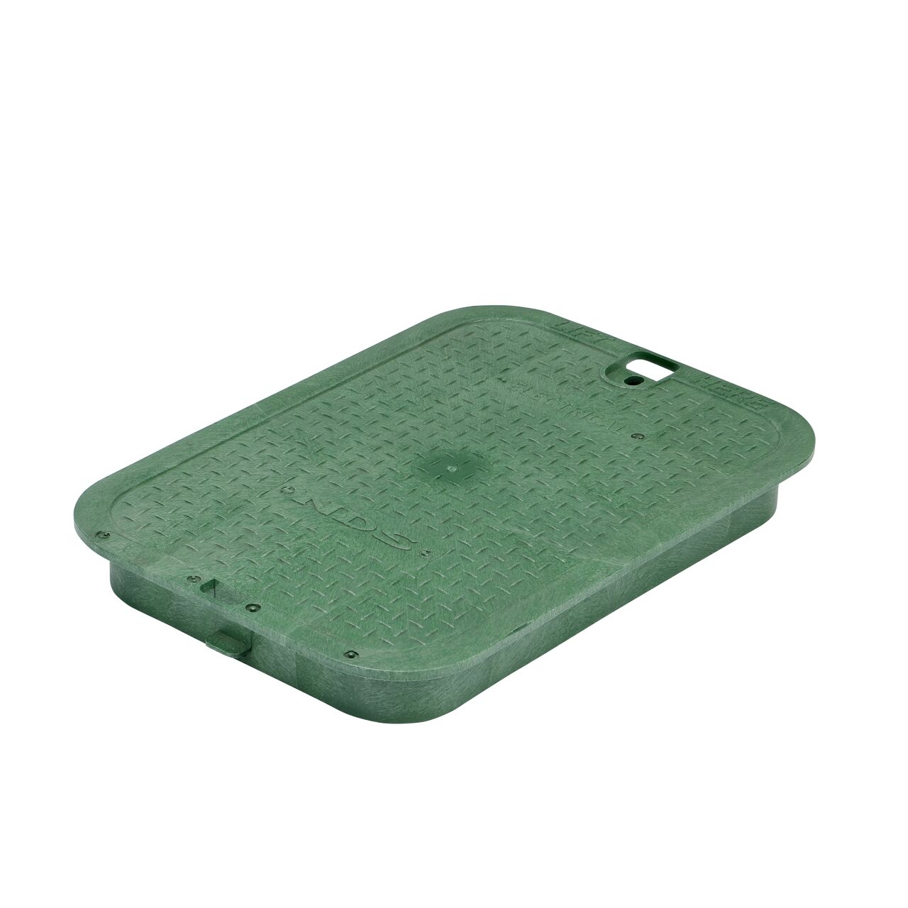 This NDS 14 X 19 in. Rectangular Standard Series Valve Box Cover is a Green Cover with Electrical markings on the lid (NDS 113CE) and fits NDS standard series 14 X 19 in. valve boxes