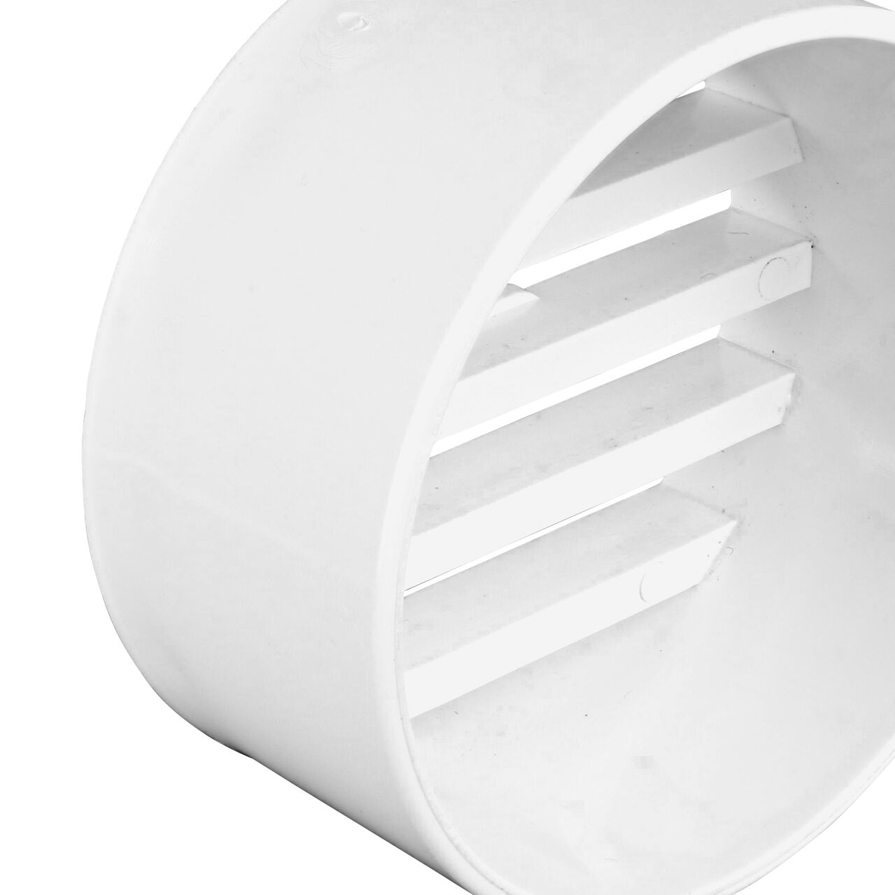 Closeup view of the underside on the NDS white 3 in. round grate (NDS 9P12) which fits 3 in. sewer and drain fittings and is perfect for pool and spa applications