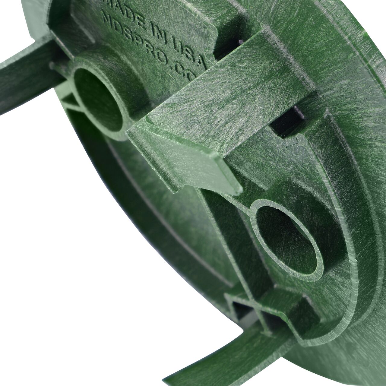 Alternate Closeup View of underneath the 6 in. Round SureFit Universal Valve Box Lid tilted to the side; bottom shown (NDS 6RND-UC)