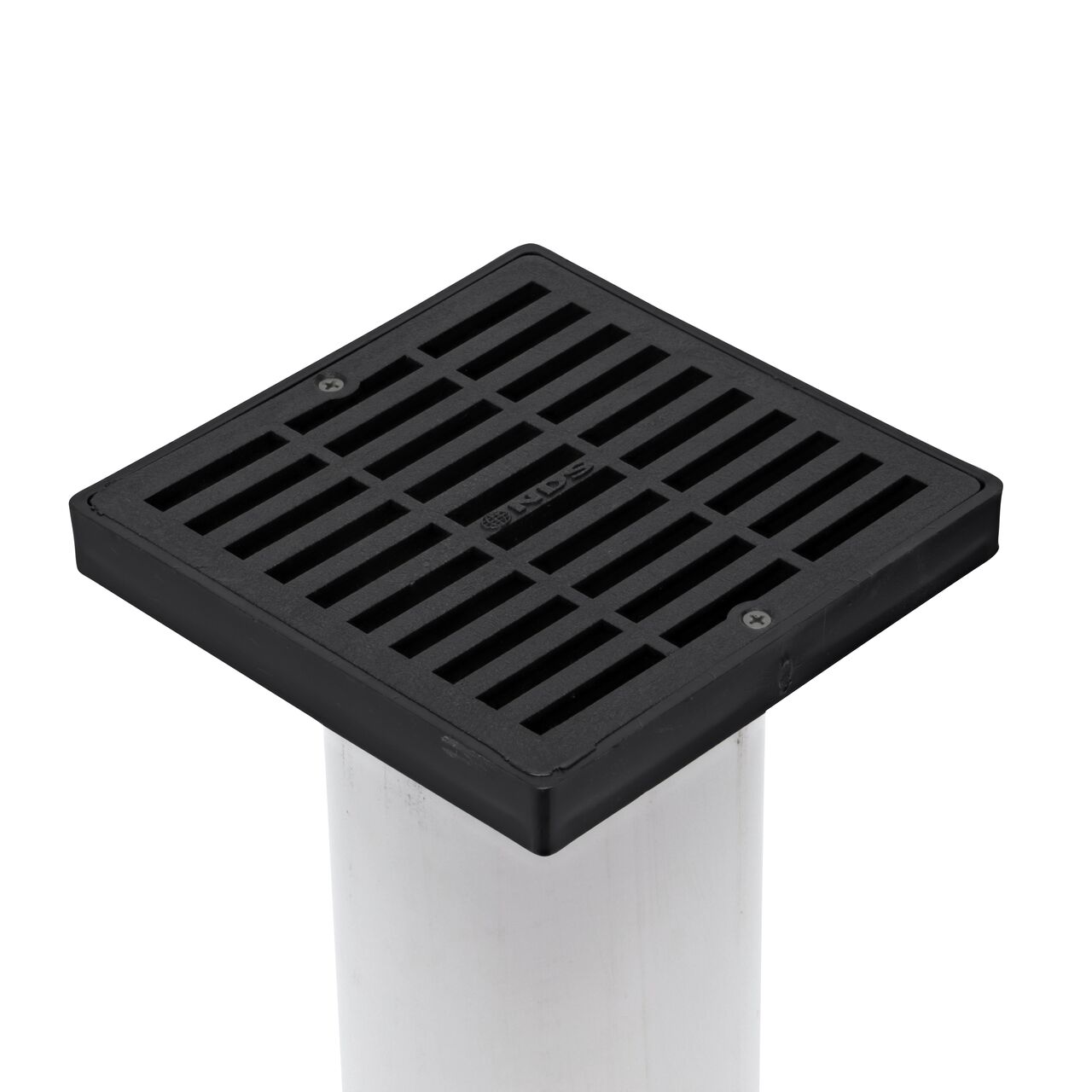 NDS 6 in. Square Grate with Low-Profile Adapter installed on 4 in. Sewer and Drain Pipe (NDS 640*, NDS 640)