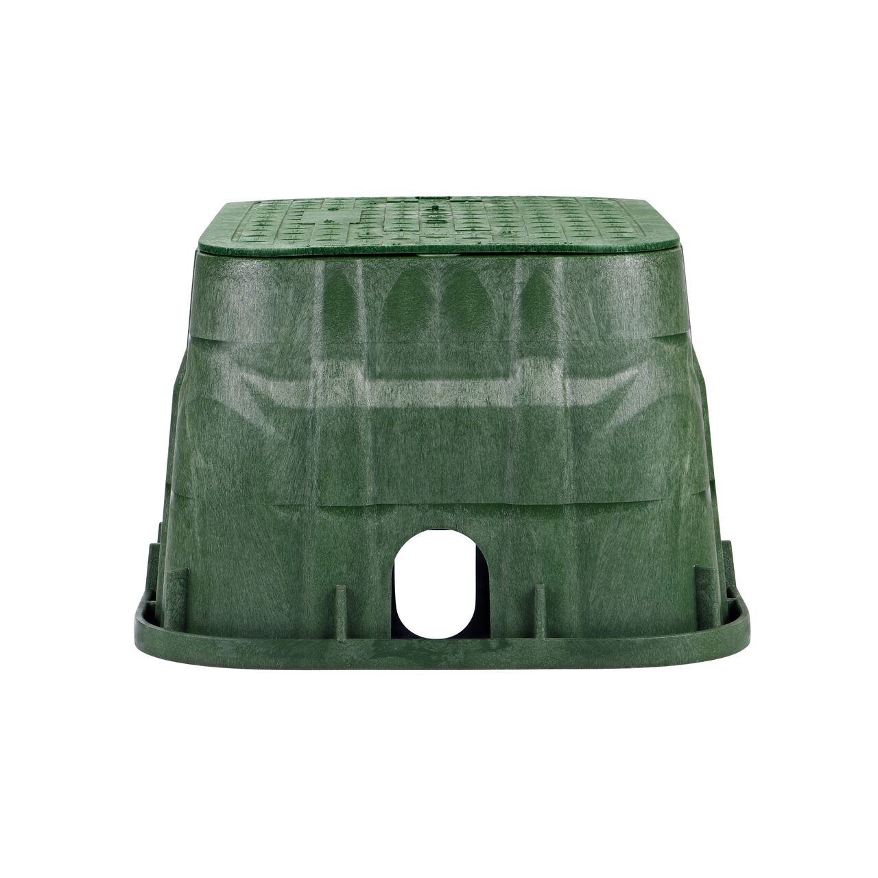 Side view of the shorter width side of the NDS 13 in. x 20 in. Rectangular Standard Series Valve Box & Sewer Cover (NDS 318BCBS) rugged enclosure for water and irrigation pipe connections