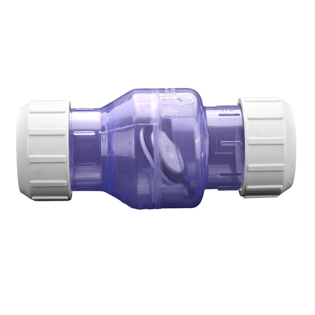 Side to side view of the NDS Clear 2 in. compression fitting end by compression fitting end PVC Compression Swing Check Valve (NDS 1500C20)