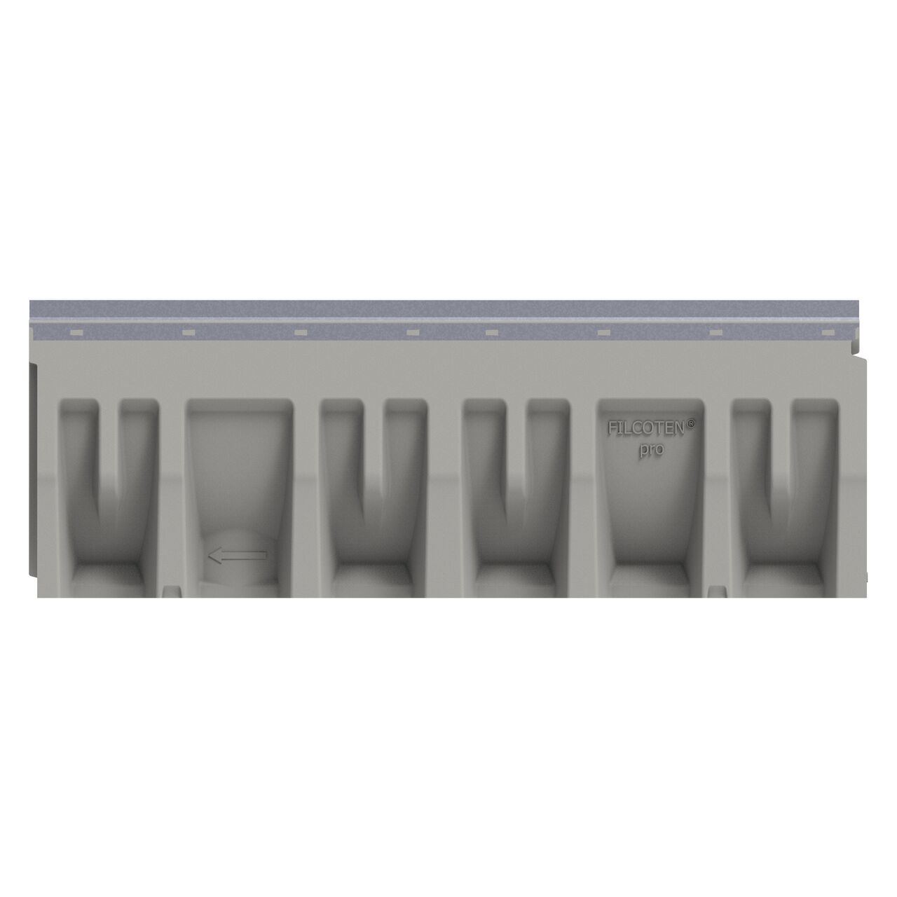 Side view of the 12 in. BG-FILCOTEN® by NDS® pro V 300 Trench Channel Drain with Galvanized Steel Rails