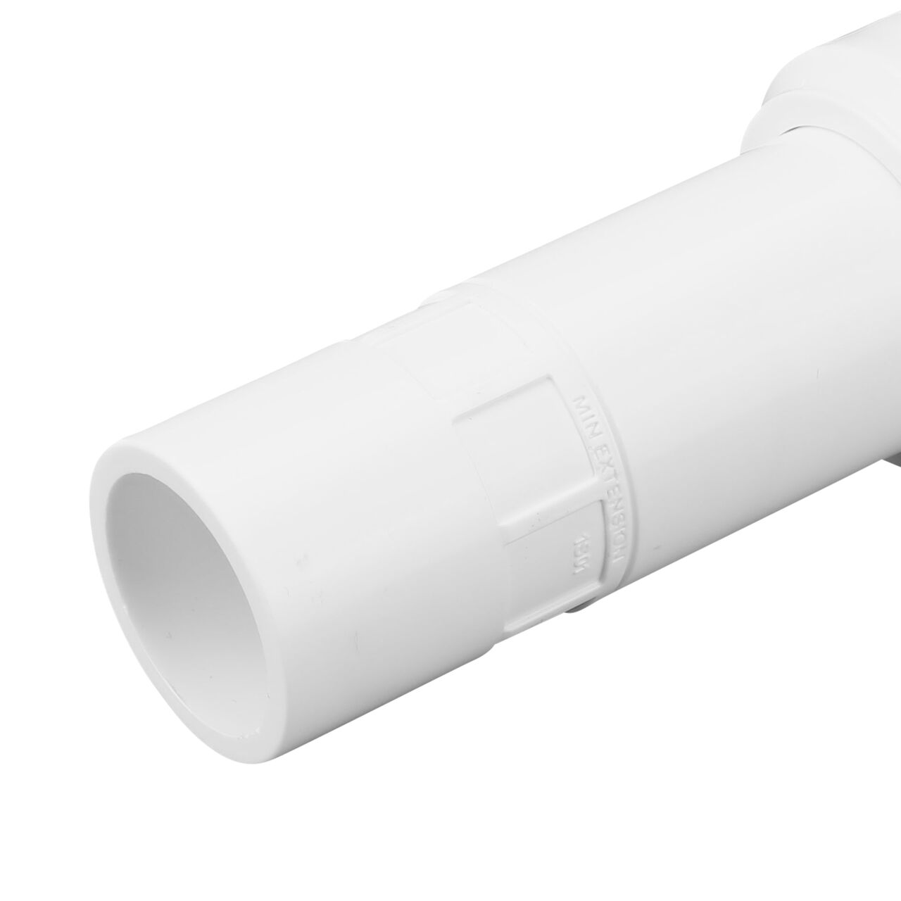 Closeup view of the expanded 1-1/4 inch spigot end on the Pro-Span 1-1/4 in. Compact Expansion Repair Coupling (NDS 118-12C), which requires a 1-1/4 in. Schedule 40 PVC coupling, sold separately, for form a secure, watertight connection