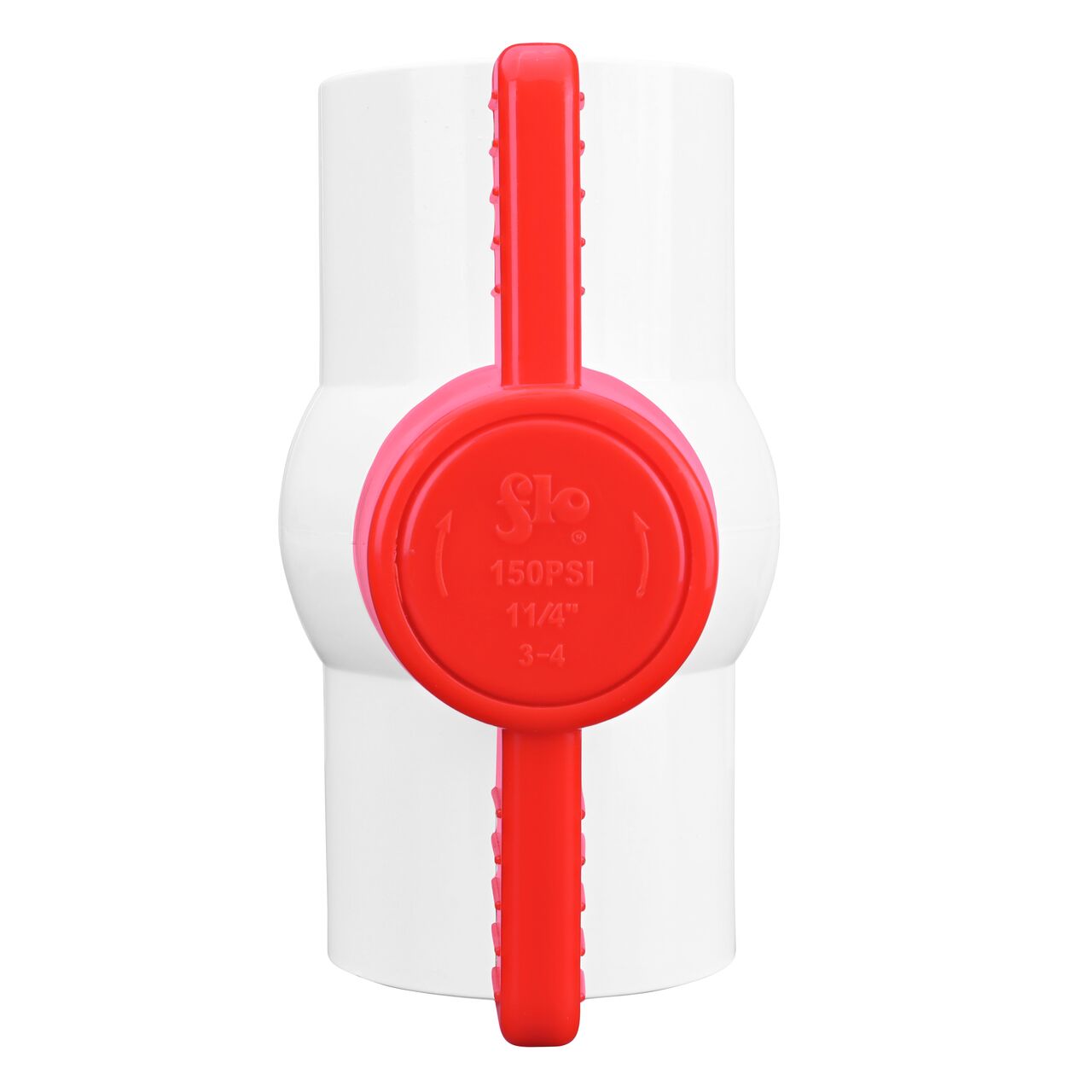 Closeup of the NDS IPS Ball Valve showing that the handle is made of durable PVC material perfect for irrigation or other pressurized system (NDS E1320-12)