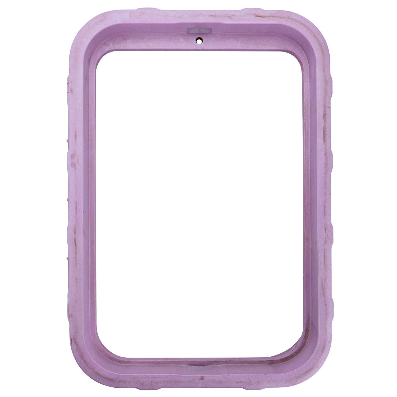 Top down view of the inside of the durable Purple plastic 13 in. X 20 in. Rectangular Pro-Spec® Series Valve Box (NDS 318PB) showing bolt hole, and how the valve cover is secured to the valve box