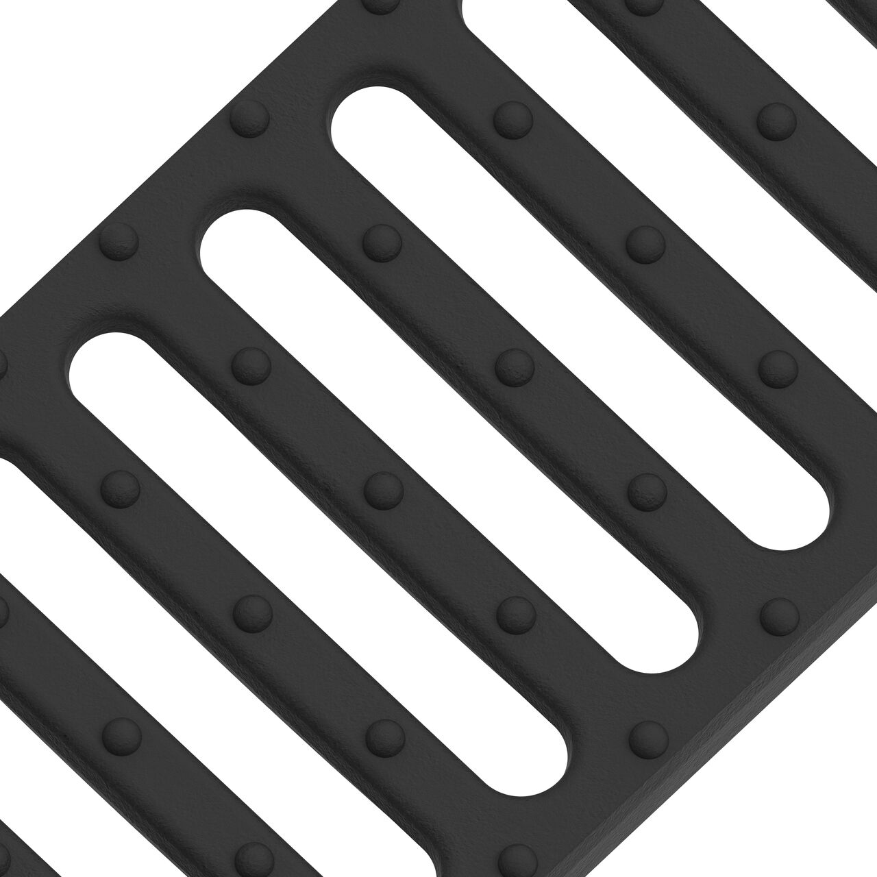 Angled closeup view of the class E slotted ductile iron BG-FILCOTEN® 100 Trench Drain Grate (NDS 17010105)