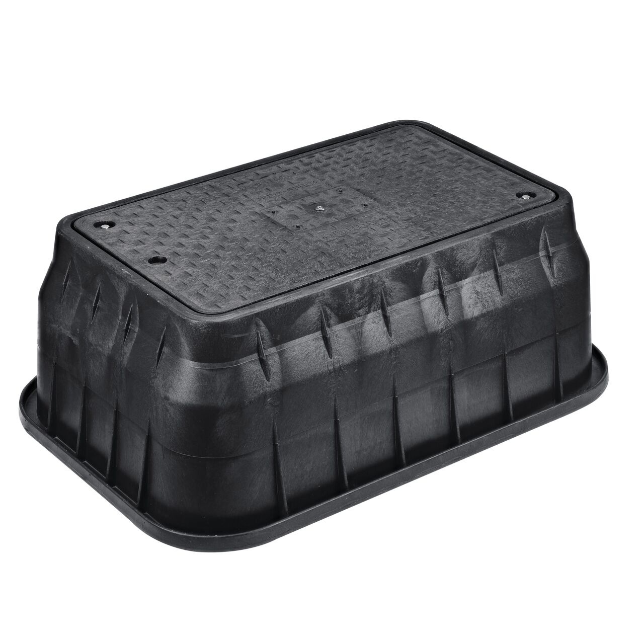 The NDS 17 in. X 30 in. Rectangular Pro Series Meter Box and Cover with bolt is a 15 in. high Black Box and Black Cover with Water Meter markings on the drop-in lid (NDS 124BCDWB) and protects underground irrigation and sprinkler system components and keeps them out of sight