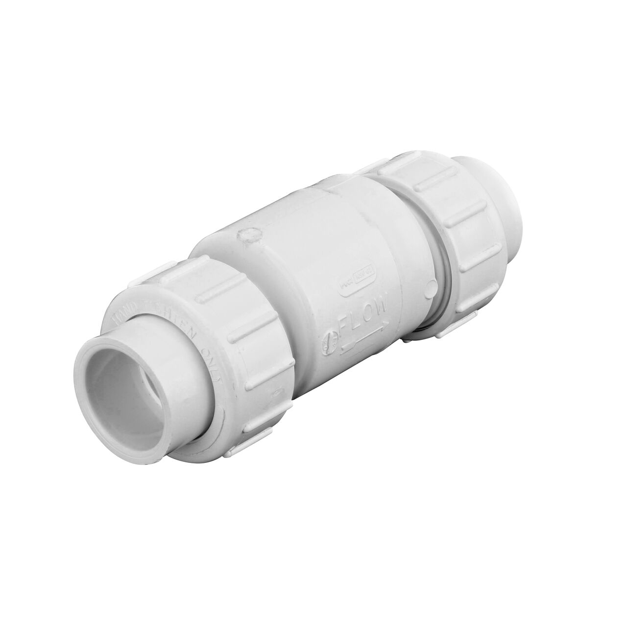 The white NDS 1 in. PVC True Union Swing Check Valve directs water flow one-way through pipe  (NDS 1720-10)