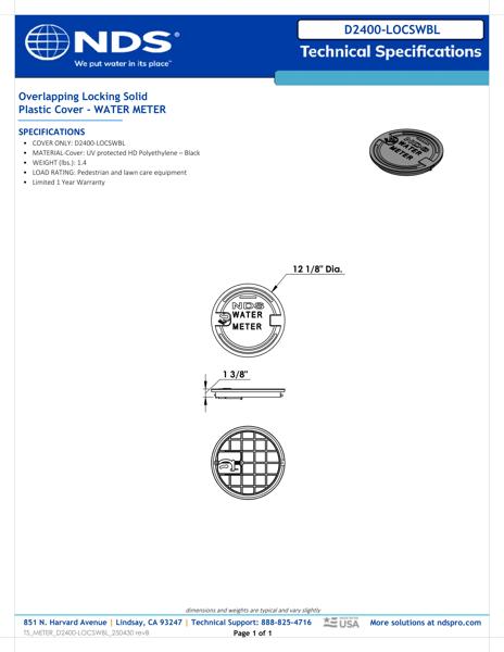 NDS 16 in. Round D2400 Meter Box Locking Cover, Black Water Meter Tech Spec