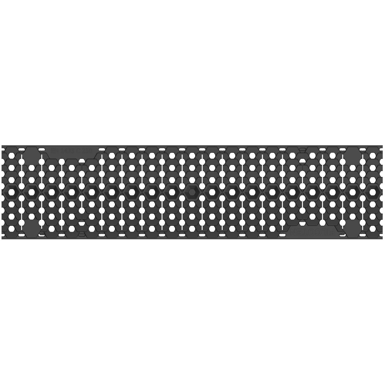 Full top down view of the class C COMBee design plastic BG-FILCOTEN® 100 Trench Drain Grate (NDS 17010402)