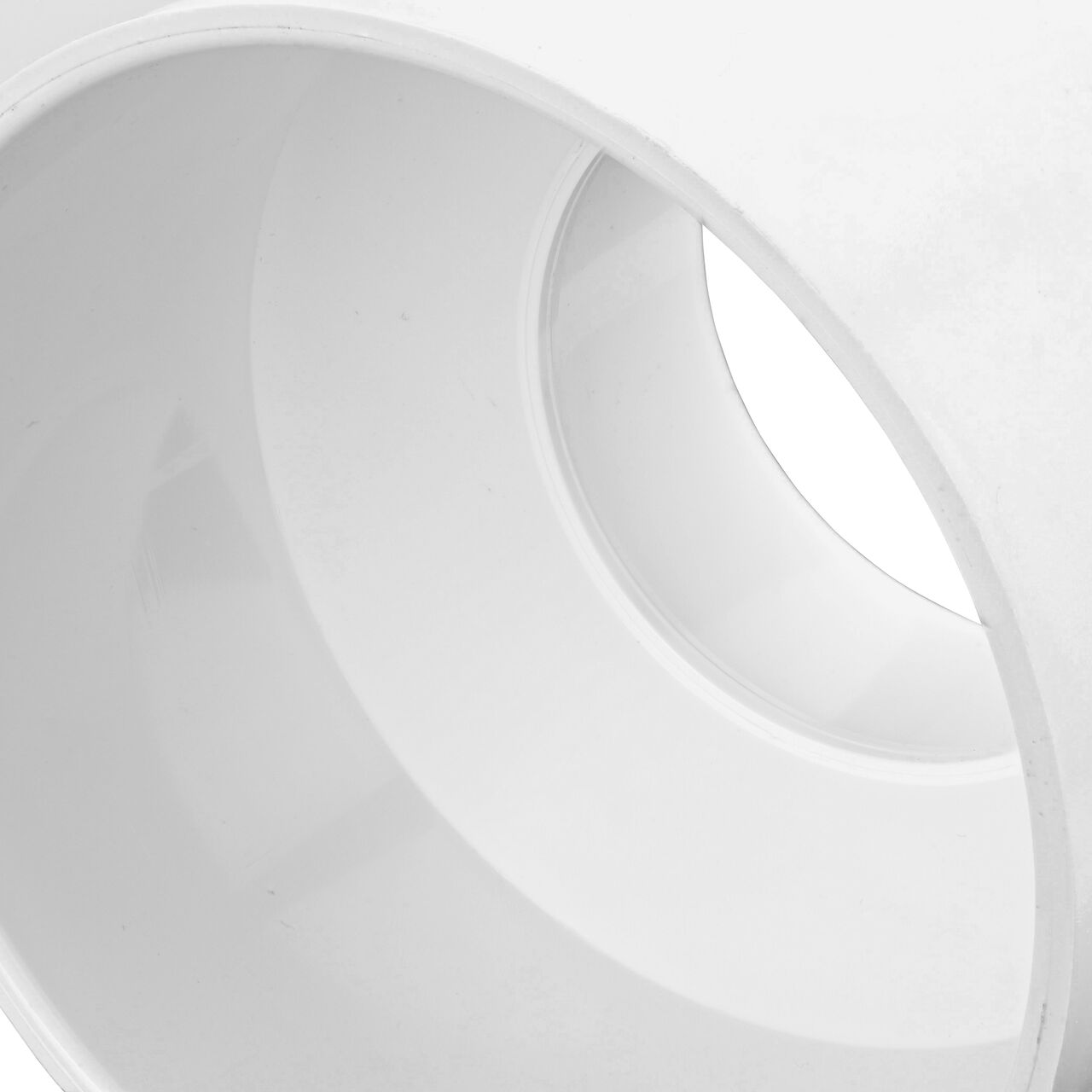 Closeup of the 6 inch sewer and drain hub connection end of the PVC or HIPS increaser/reducer bushing (NDS 6P07S)