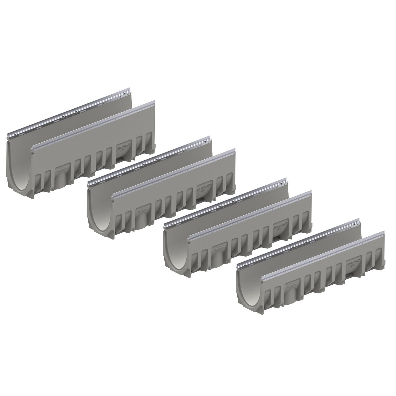 The 8 in. wide BG-FILCOTEN® by NDS® pro V 200 Trench Channel Drain with Galvanized Steel Rails comes in multiple channel depths in both constant depth and sloped channel sections (NDS 10620200)
