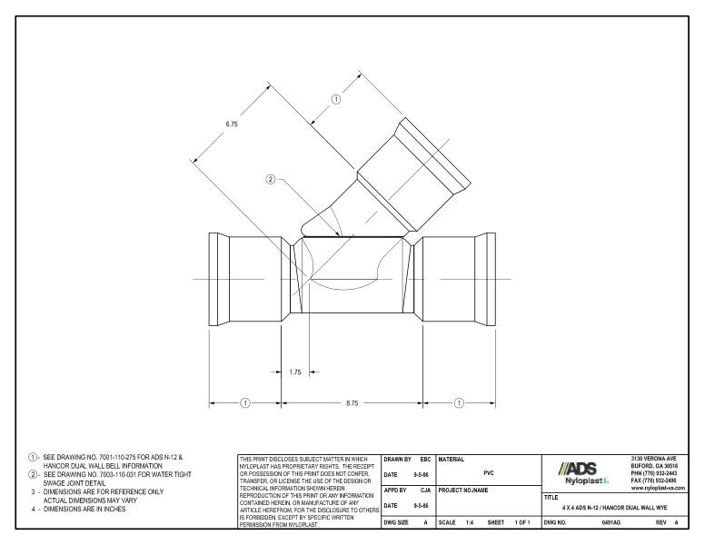 4 x 4 N-12 Dual Wall Wye Nyloplast Detail