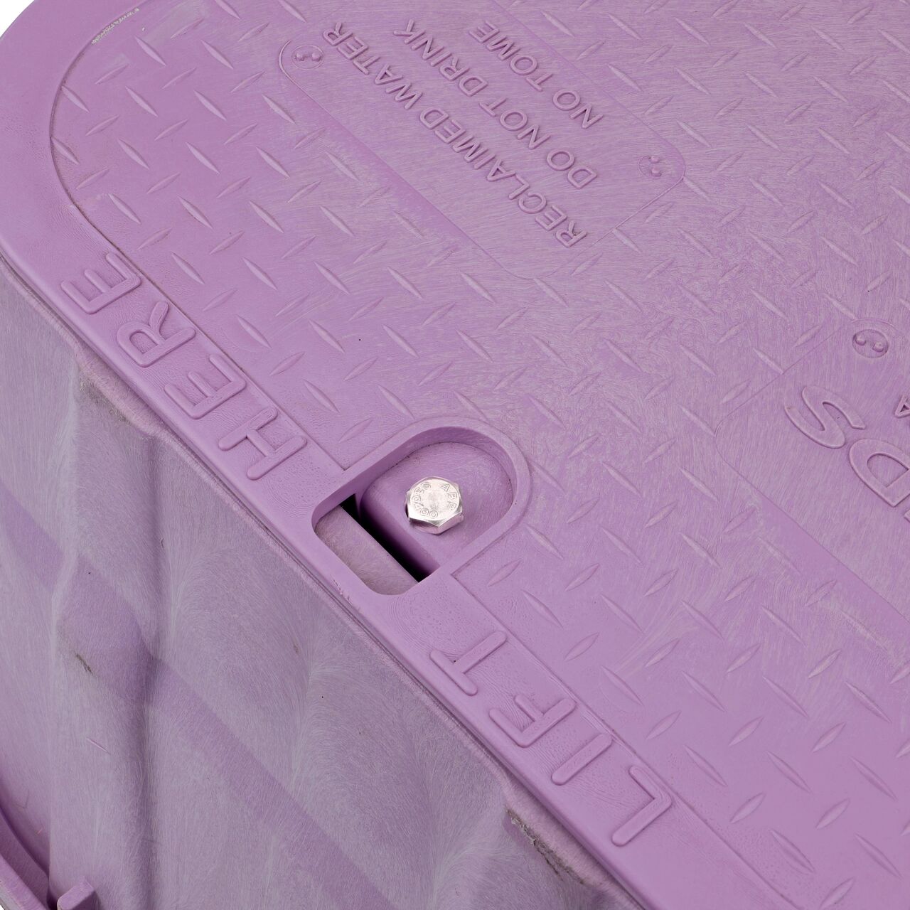 Closeup view of the inside reinforced edges on the purple NDS 13 in. X 20 in. Rectangular Pro-Spec® Series Jumbo Valve Box and Cover (NDS 318PBCBR)