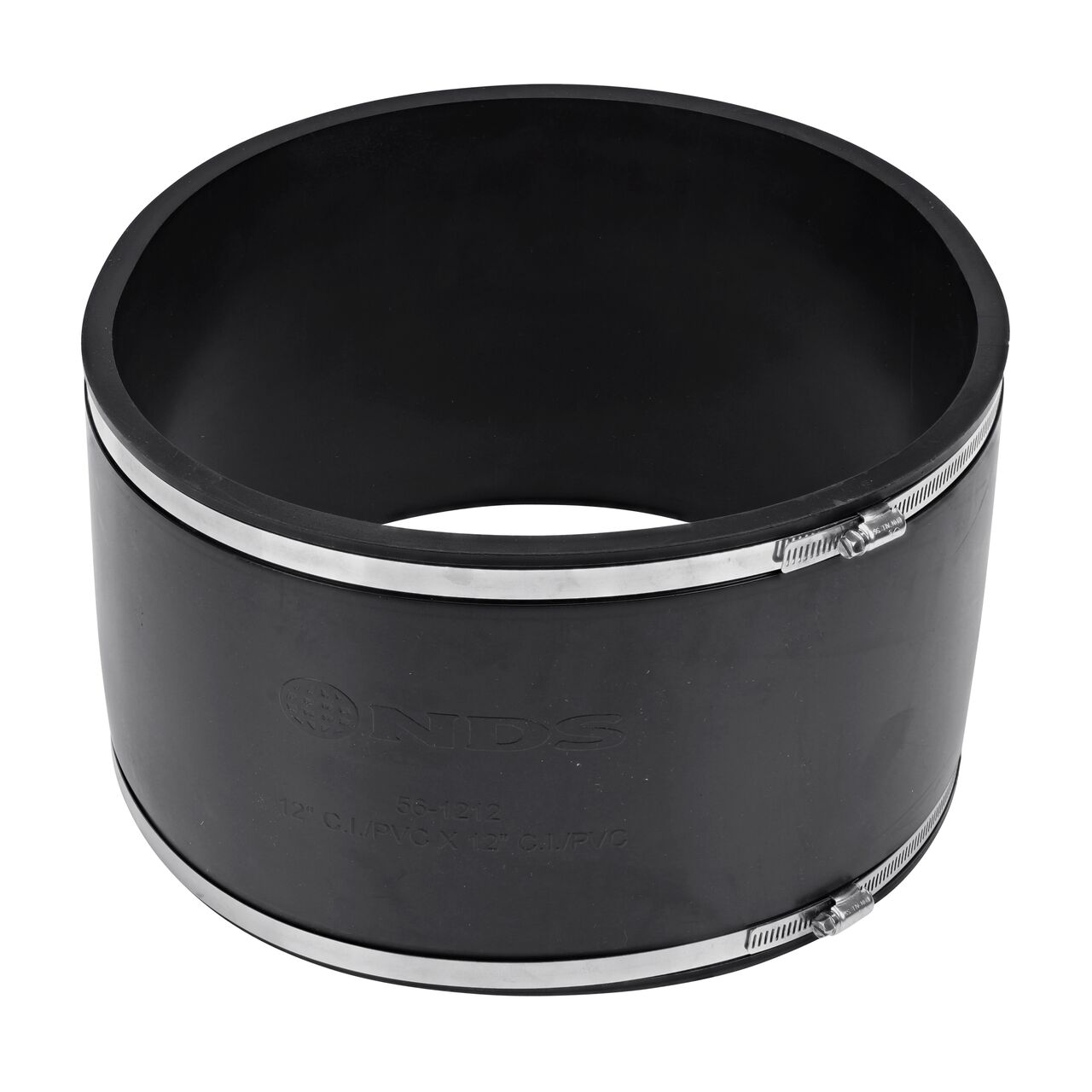 The NDS 12 in. flex coupling connects two cast iron/sewer and drain or DWV/copper/steel/lead pipes (NDS 56-1212)