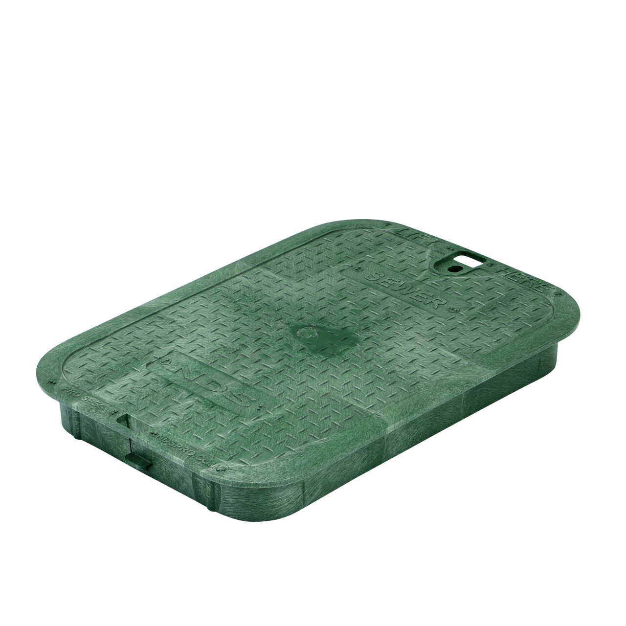 This NDS 14 in. X 19 in. Rectangular Pro-Spec® Series Valve Box Cover is a Green Cover with Sewer markings on the lid (NDS 314CS) and fits NDS Pro-Spec® Series 14 in. X 19 in. valve boxes