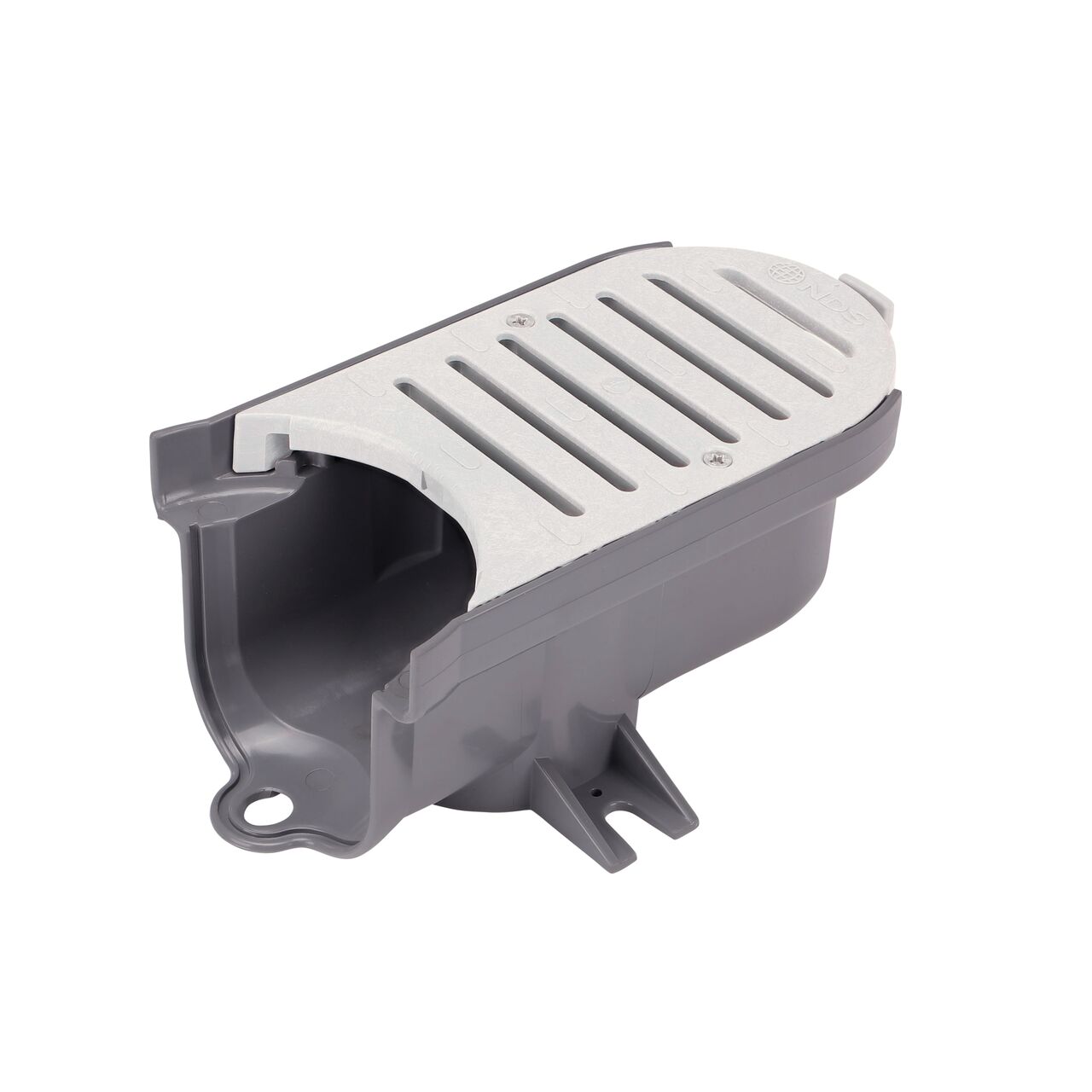 The NDS Spee-D® Contour™ Channel Drain Middle Section and Gray Grate (NDS 400-ACM-WH) connects middle sections together to create organic curves in a channel drain run or closed loops.
