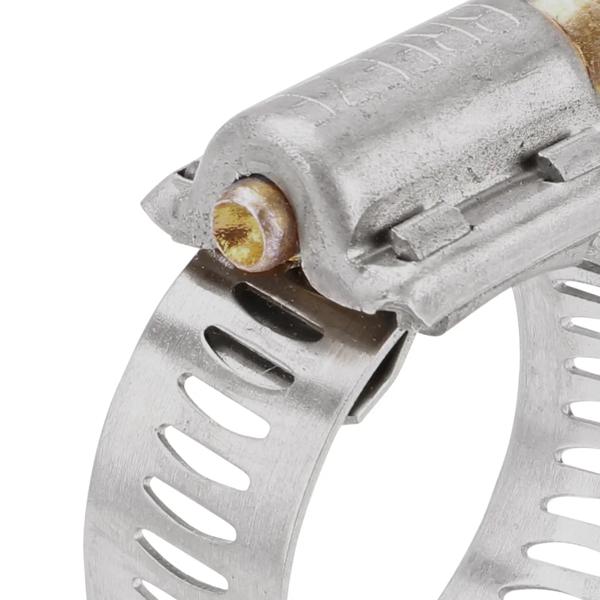 Closeup view of the arcial perforated slots in band for added strength and smoother engagement on the NDS SAE 12 Worm Drive Hose Clamp with Aero Seal 5/16 in. band width (NDS 62012H)
