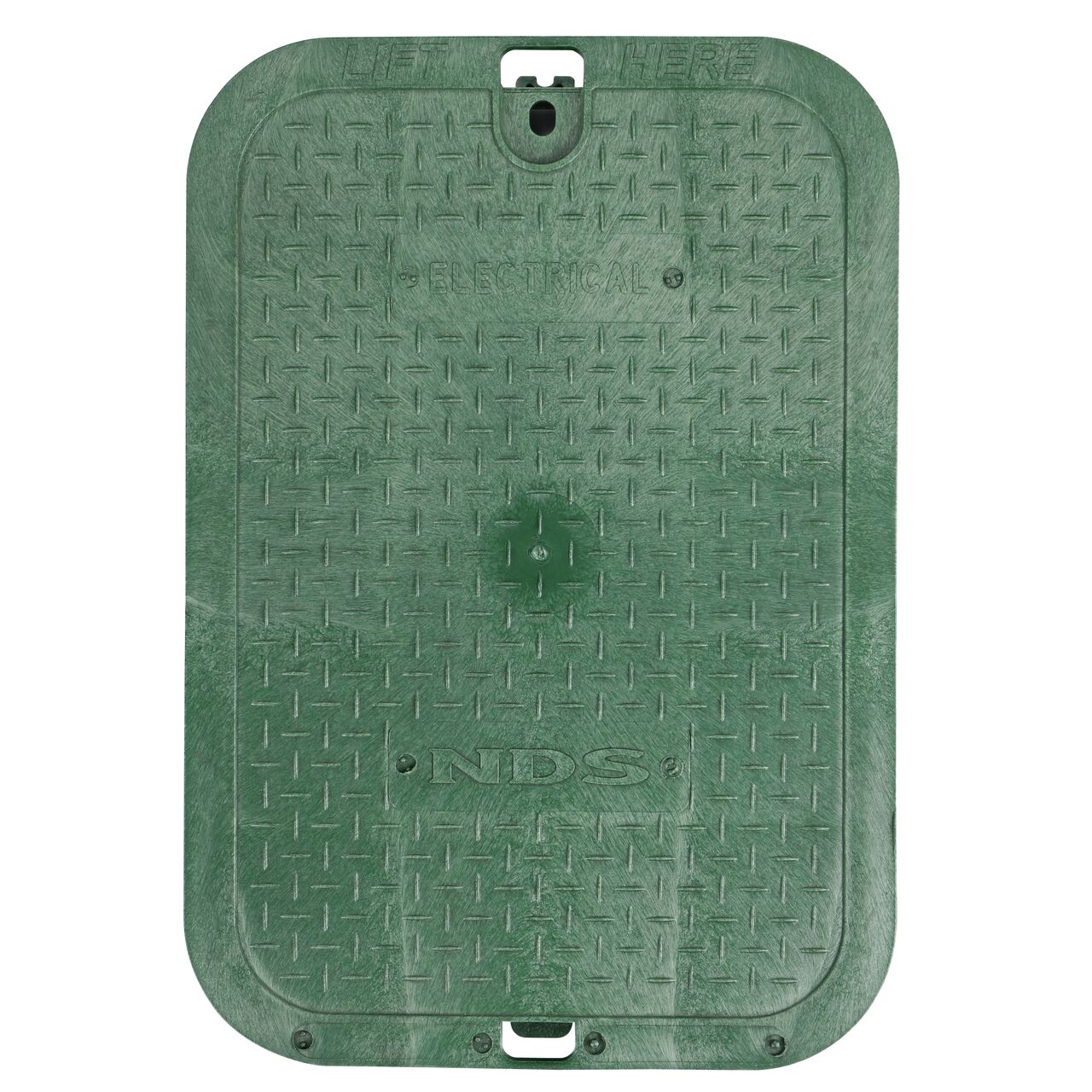 Top down view of the top side of the Green Electrical overlapping cover (NDS 113CE) for the NDS 14 X 19 in. Rectangular Standard Series