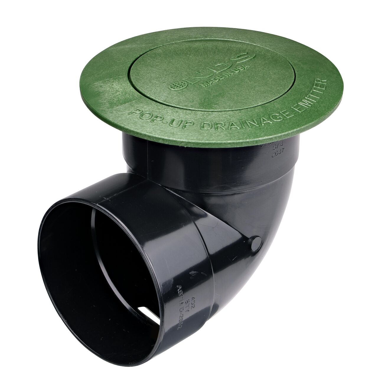 Hero shot of the Pop-Up Drainage Emitter with Elbow for 4 in. Drain Pipes, Spring Loaded, Green Plastic (NDS 421)