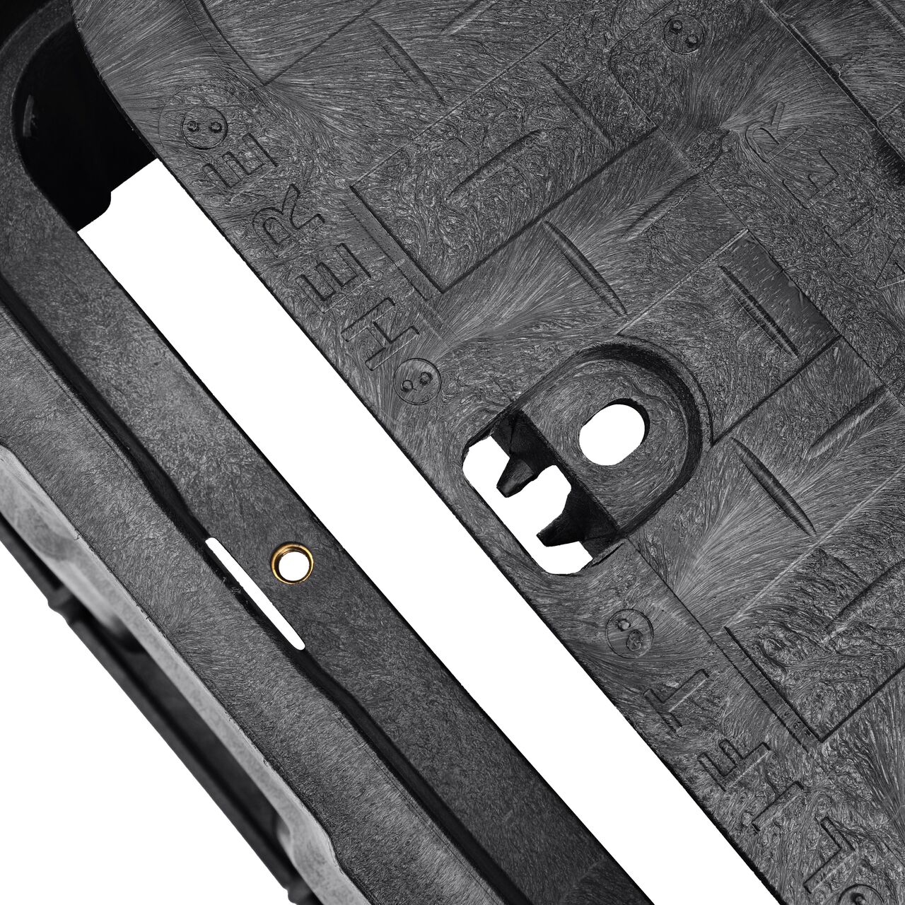 Align the bolt hole on the lid with the bolt hole from the NDS 13 in. X 20 in. Rectangular Pro-Spec® Series Black Box and Black Water Cover (NDS 317BCBW) for a secure fit