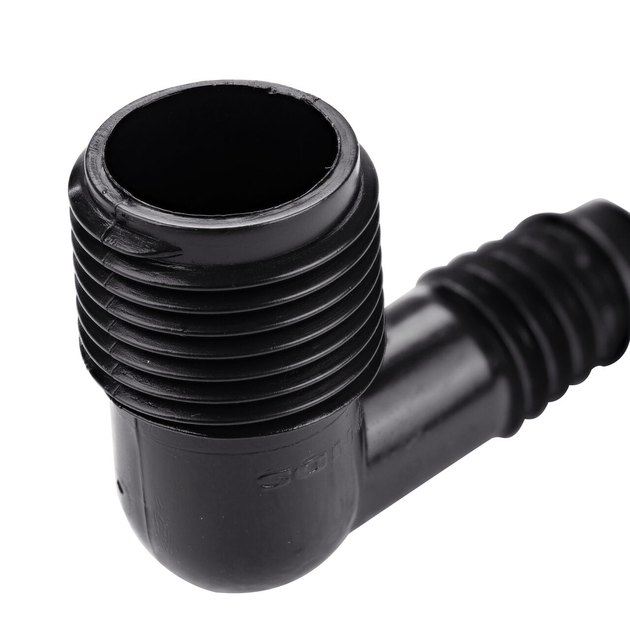 Closeup of 1/2 in.. MPT end on the NDS 1/2 in.. MPT X 1/2 in. Barbed Flexee Swing Pipe Elbow that connects to FPT fitting end (NDS FPE-0500)