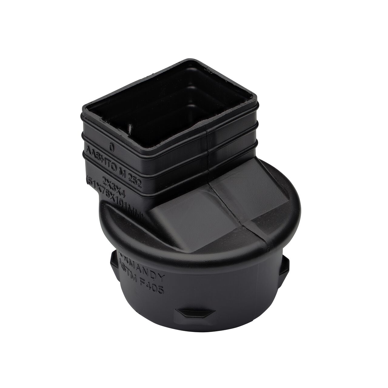 The High-Density Polyethylene Downspout Adapter transitions 2X3 in. Downspout to 4 in. Hub (NDS 234CDS)