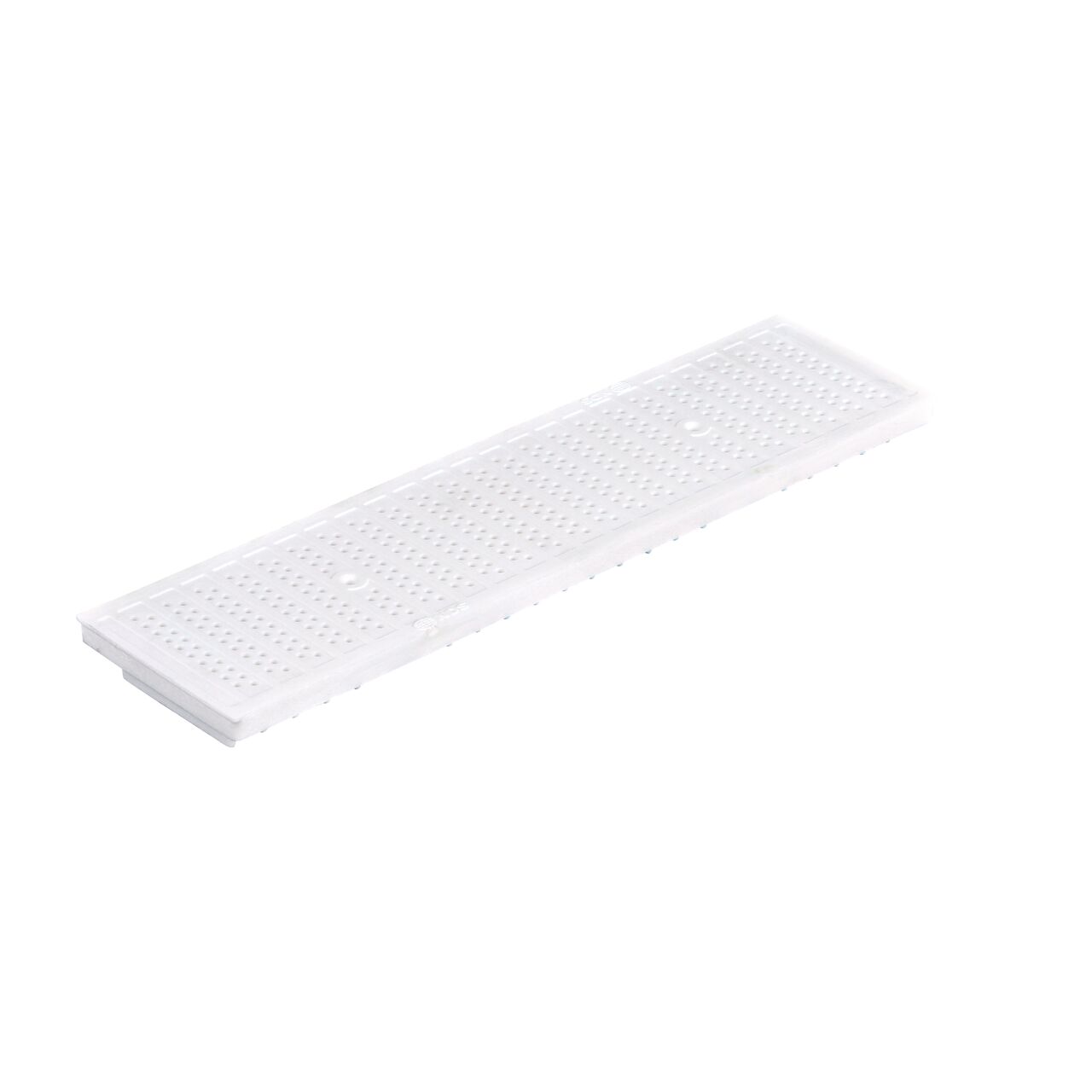 The white plastic Perforated Dura Slope™ Channel Drain Grate (NDS DS-671) is 6 in. wide and 2 ft. long