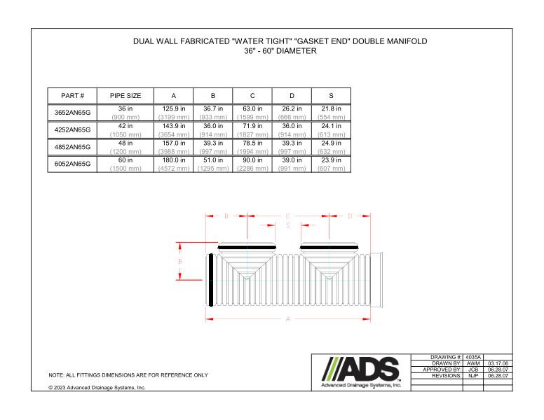 36" - 60" Fabricated Water Tight Gasket End Double Manifold (HDPE Dual Wall Fabricated Manifolds Fittings)