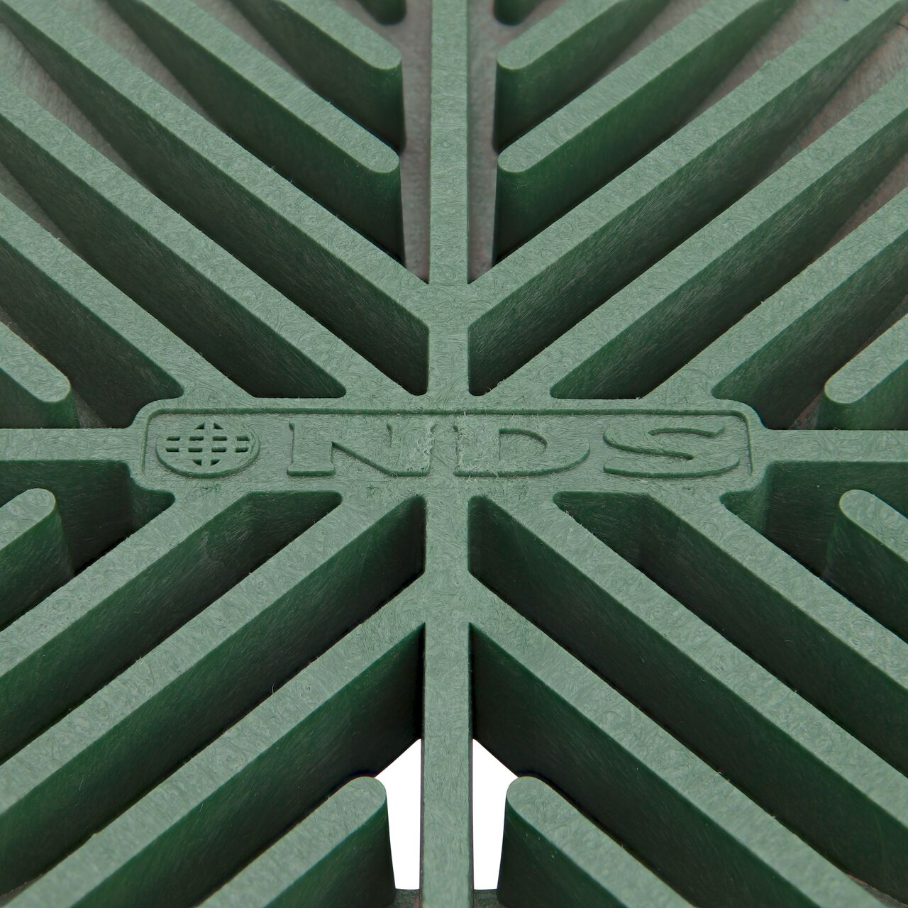 Closeup of the Grate Design on the NDS 6 in. Square Grate in Green Plastic (NDS 5*, NDS 5)
